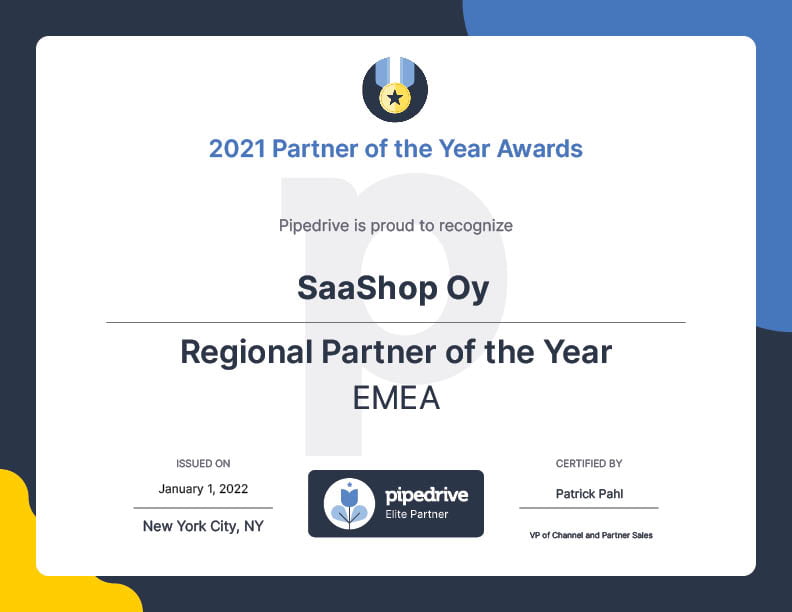 Picture of SaaShop's EMEA certificate